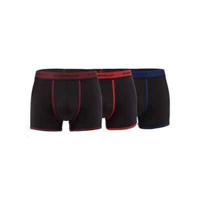 Big and tall pack of three black contrast waistband hipster trunks